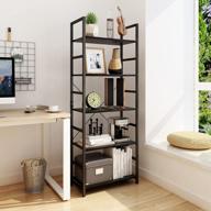 5 tier industrial bookshelf | wood & metal frame storage organizer for bedroom, living room & home office logo