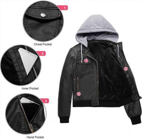 img 2 attached to Women'S Faux Leather Motorcycle Jacket With Removable Hood And Minibee Fall Design