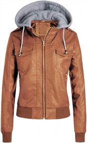 img 4 attached to Women'S Faux Leather Motorcycle Jacket With Removable Hood And Minibee Fall Design