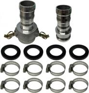 schraiberpump 4" aluminum cam & groove hose fitting - type c & type e with female & male camlock, hose shank, and gasket fitting with rubber washer - includes 8 clamps for quick connect coupling logo