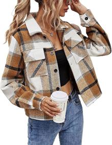 img 4 attached to Yeokou Fashion Cropped Flannel Shacket Women's Clothing ~ Coats, Jackets & Vests