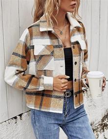 img 1 attached to Yeokou Fashion Cropped Flannel Shacket Women's Clothing ~ Coats, Jackets & Vests