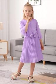 img 1 attached to Stylish And Adorable: GORLYA'S Bell Sleeve Chiffon Pleated Dress For Girls In 4-14T With Front Bow Tie