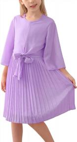 img 4 attached to Stylish And Adorable: GORLYA'S Bell Sleeve Chiffon Pleated Dress For Girls In 4-14T With Front Bow Tie