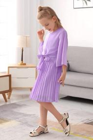 img 2 attached to Stylish And Adorable: GORLYA'S Bell Sleeve Chiffon Pleated Dress For Girls In 4-14T With Front Bow Tie