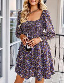 img 3 attached to Mansy Women'S Square Neck Ruffle Dress Long Sleeve Floral Print Elastic Waist Tiered Layered Swing Flowy Short Mini Dress