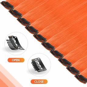 img 2 attached to 10 PCS Orange Highlight Colored Hair Extensions For Women - FESHFEN Straight Clip In Hair Pieces, Vibrant 22 Inch Hairpieces For Girls, Perfect For Christmas Costume And Cosplay