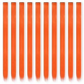 img 3 attached to 10 PCS Orange Highlight Colored Hair Extensions For Women - FESHFEN Straight Clip In Hair Pieces, Vibrant 22 Inch Hairpieces For Girls, Perfect For Christmas Costume And Cosplay