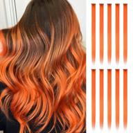 10 pcs orange highlight colored hair extensions for women - feshfen straight clip in hair pieces, vibrant 22 inch hairpieces for girls, perfect for christmas costume and cosplay логотип