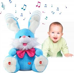 img 4 attached to Мягкое животное MIAODAM Bunny для девочек, игрушки Peek-A Boo для девочки 1 года, детские песни и колыбельные, интерактивные игрушки, повторяющие то, что вы говорите, игрушки для маленьких мальчиков, говорящие, поющие с гибкими ушами (синие)