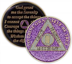 img 4 attached to Sparkling 4 Year Sobriety Coin: Celebrate Your Recovery With Glitter Triplate AA Chip Anniversary Token (Purple)