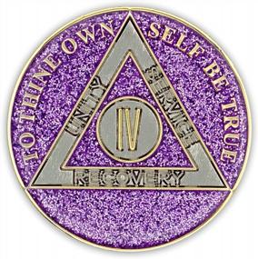 img 3 attached to Sparkling 4 Year Sobriety Coin: Celebrate Your Recovery With Glitter Triplate AA Chip Anniversary Token (Purple)