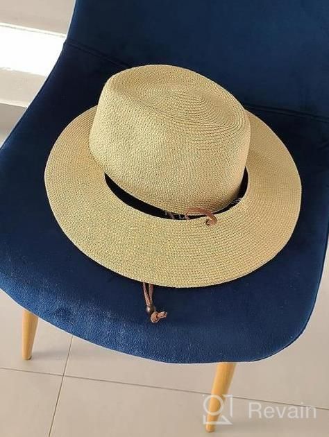 img 1 attached to Womens Summer Straw Sun Hats Wide Brim Panama Fedora Beach Hat With Wind Lanyard UPF 50+ review by Rosemary Wright