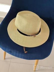 img 5 attached to Womens Summer Straw Sun Hats Wide Brim Panama Fedora Beach Hat With Wind Lanyard UPF 50+