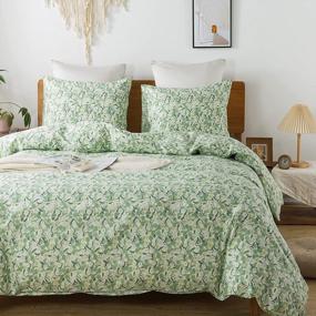 img 1 attached to Travan Green Floral Duvet Cover Set - 100% Cotton, Ultra Soft, Reversible, Queen Size With Zipper Closure