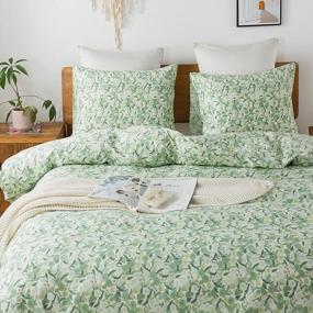 img 4 attached to Travan Green Floral Duvet Cover Set - 100% Cotton, Ultra Soft, Reversible, Queen Size With Zipper Closure