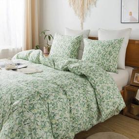 img 3 attached to Travan Green Floral Duvet Cover Set - 100% Cotton, Ultra Soft, Reversible, Queen Size With Zipper Closure