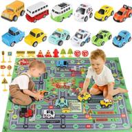 🏎️ awefrank diecast racing cars toy set with play mat - multiplayer game 29pcs including police car, ambulance, taxi, school car - ideal for kids and adults (1+ years old) логотип