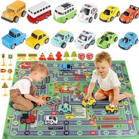 img 4 attached to 🏎️ AWEFRANK Diecast Racing Cars Toy Set with Play Mat - Multiplayer Game 29PCS Including Police Car, Ambulance, Taxi, School Car - Ideal for Kids and Adults (1+ Years Old)