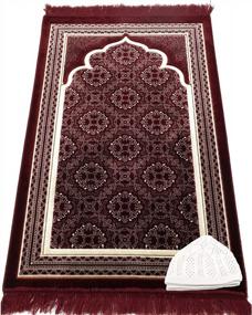 img 4 attached to Modefa Turkish Islamic Prayer Rug - Soft Velvet Janamaz Praying Carpet - Comfortable Muslim Praying Mat For Men & Women - Ramadan Or Eid Gift - With Kufi Prayer Cap - Elegant Swirl (Red)