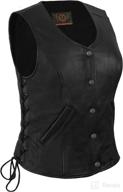 true element women's longer length motorcycle leather vest: side laces, black (sizes xs-3xl) logo