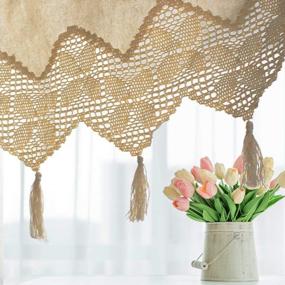 img 2 attached to Handmade Cotton Linen Kitchen Curtain With Crochet Lace Tassel - 59X12 Inch Window Valance Cafe Curtain By ZHH