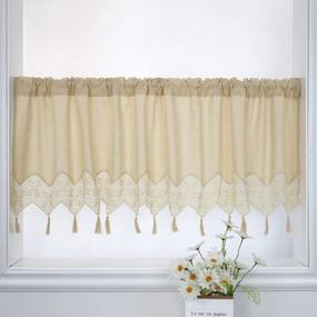 img 4 attached to Handmade Cotton Linen Kitchen Curtain With Crochet Lace Tassel - 59X12 Inch Window Valance Cafe Curtain By ZHH