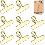 🔒 8-pack of shiny gold bag clips - premium stainless steel, heavy duty metal clips for chip, coffee, bread, and cereal bags - securely seal food to maintain freshness - ideal for home, kitchen, office, pantry, and camping логотип