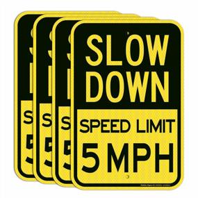 img 4 attached to (4 Pack) Slow Down Speed Limit 5 MPH Sign, Slow Down Sign, Traffic Sign,18 X 12 Inches Engineer Grade Reflective Sheeting, Rust Free Aluminum, Weather Resistant, Waterproof, Durable Ink, Easy To Mount