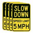 (4 pack) slow down speed limit 5 mph sign, slow down sign, traffic sign,18 x 12 inches engineer grade reflective sheeting, rust free aluminum, weather resistant, waterproof, durable ink, easy to mount logo