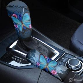 img 4 attached to Tupalatus Blue Butterfly Car Gear Shift Knob Cover Set: Stylish Car Accessories for Women & Girls, Perfect Car Gift for Ladies