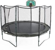 alleyoop variablebounce trampoline w/safety enclosure & proflex basketball set - pro-level spring performance 12' & 14' logo