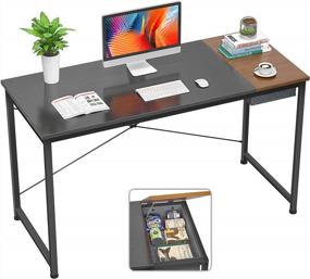 img 4 attached to Компьютерный стол Foxemart, 47-дюймовый письменный стол для домашнего офиса, современный простой стол для ноутбука с сумкой / ящиком для хранения, черный и эспрессо