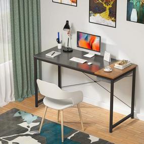 img 3 attached to Компьютерный стол Foxemart, 47-дюймовый письменный стол для домашнего офиса, современный простой стол для ноутбука с сумкой / ящиком для хранения, черный и эспрессо