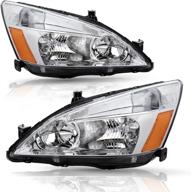 🔦 bryght chrome headlight assembly set for 2003-2007 honda accord with amber reflector - replacement parts логотип