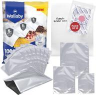 100x wallaby mylar bag bundle - многоразмерные плоские пакеты 5mil, 100x 400cc кислородных поглотителей, 100x этикеток - термосвариваемые, безопасные для пищевых продуктов и не содержащие bpa - долгосрочное хранение продуктов питания для preppers - silver логотип