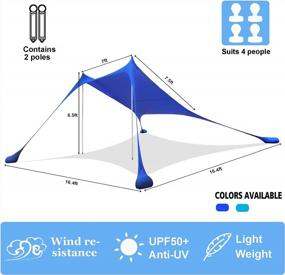 img 2 attached to AMMSUN Beach Tent With Sandbag Anchors, Portable Canopy Sun Shelter,7 X 7Ft -Lightweight, 100% Lycra SunShelter With UV Protection. Sunshade For Family At The Beach, Camping & Outdoor (Dark Blue)