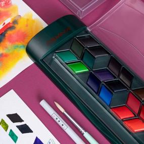 img 1 attached to 24 Vivid Watercolor Paints Set With Brush - Perfect For Students, Beginners & Hobbyists (HIMI Green)
