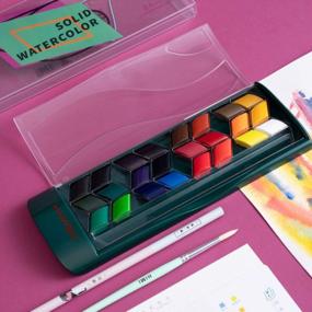 img 2 attached to 24 Vivid Watercolor Paints Set With Brush - Perfect For Students, Beginners & Hobbyists (HIMI Green)