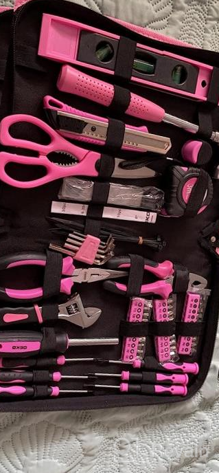 img 1 attached to 🛠️ Pink DEKO Tool Set: 110-Piece Household Kit for DIY Projects & Home Maintenance – Portable with Carrying Pouch, Ideal for Ladies review by Greg Muiznieks