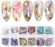 12-grid abalone seashell nail art glitter slices, 3d irregular fragments for diy nail art designs - perfect seashell nail decorations! logo