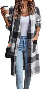 img 4 attached to ECOWISH Women'S Shacket Jacket - Winter Flannel Plaid Long Sleeve Button Trench Cardigan Coat Casual Outwear