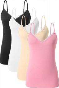 img 4 attached to 4 Pack Women'S V-Neck Camisoles W/ Adjustable Spaghetti Straps & Lace Trim - AMVELOP Tank Tops