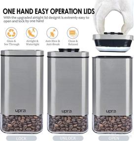 img 1 attached to 🔒 Stainless Steel Coffee Tea Sugar Container Set - Airtight Storage, 3Qt Square Canisters with Lids for Fresh Kitchen Counter Organization - BPA Free, Heavy Duty