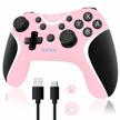 pink brhe wireless switch pro controller - compatible with nintendo switch n-s/lite/oled/android/ios 13.0+/pc - ergonomic, non-slip gamepad with adjustable joystick, turbo vibration logo