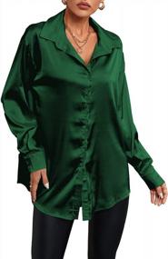 img 4 attached to LYANER Женская атласная шелковая блуза с длинным рукавом и V-образным вырезом на пуговицах, топ-рубашка