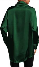 img 3 attached to LYANER Женская атласная шелковая блуза с длинным рукавом и V-образным вырезом на пуговицах, топ-рубашка