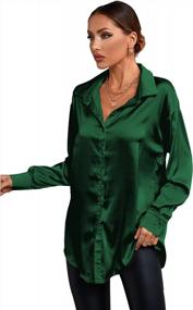 img 1 attached to LYANER Женская атласная шелковая блуза с длинным рукавом и V-образным вырезом на пуговицах, топ-рубашка