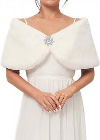 img 4 attached to Women'S Faux Fur Shawls And Wraps Wedding Scarf Shrugs With Brooch For Bride And Bridesmaids