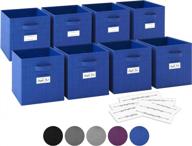 set of 8 foldable fabric storage cubes with dual handles, 10 label window cards and closet shelf organizer drawer organizers - blue logo